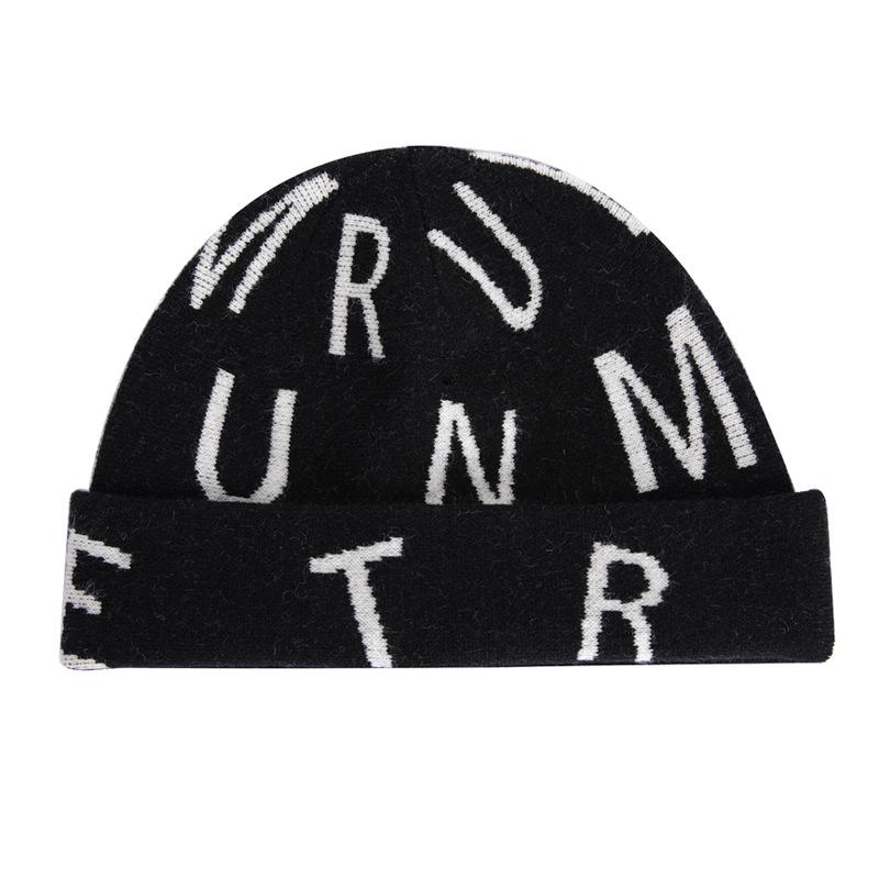 

Winter hat women s big hat circumference ins Japanese and Korean version trendy versatile wool hat fashionable simple letter knitted hat M（56-58cm） чёрный