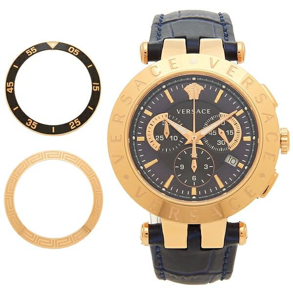 

Watch Chrono 42mm Quartz Navy Black VERSACE VERQ00120 Leather [Versace] Men s V-Lace [Item]