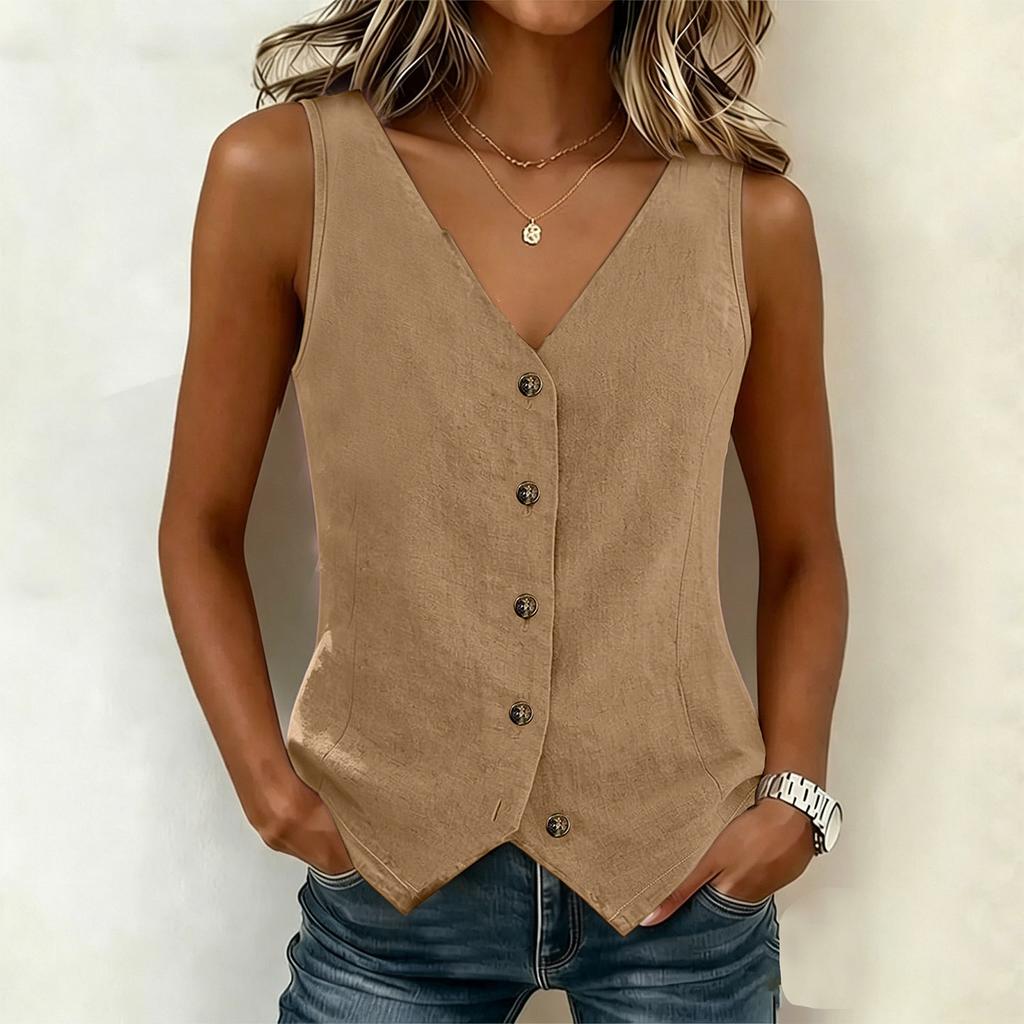 Women’s Fashion Sleeveless Vest Top Button Down Fitted Casual Lightweight Blouse for Daily Wear Office and Travel