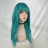 Green Blue Synthetic Long Straight Women Wig with Bangs Lolita Cosplay Fluffy Heat Resistant Wig for Daily Party