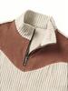 Men's Retro Stand-Up Collar Ribbed Pullover - Half-Zip, Warm Patchwork for Autumn/Winter Christmas Gift