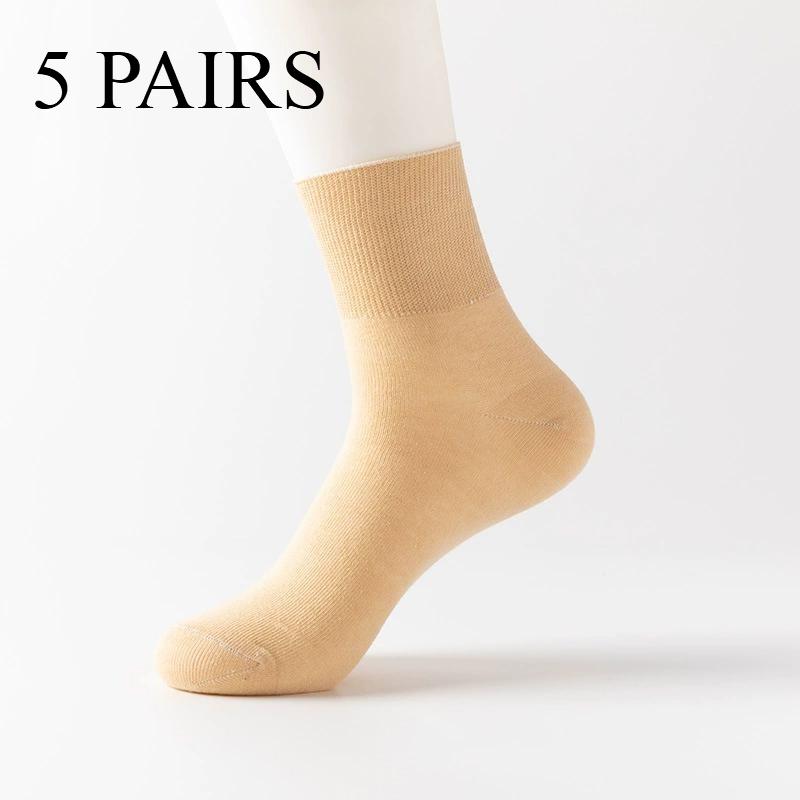 5 Pairs of Women'S Diabetic Socks, Non-Binding, Seamless Toe, Reinforced Heel, Knit Fabric with Cotton, Polyester, Spandex - Comfortable & Stretchable