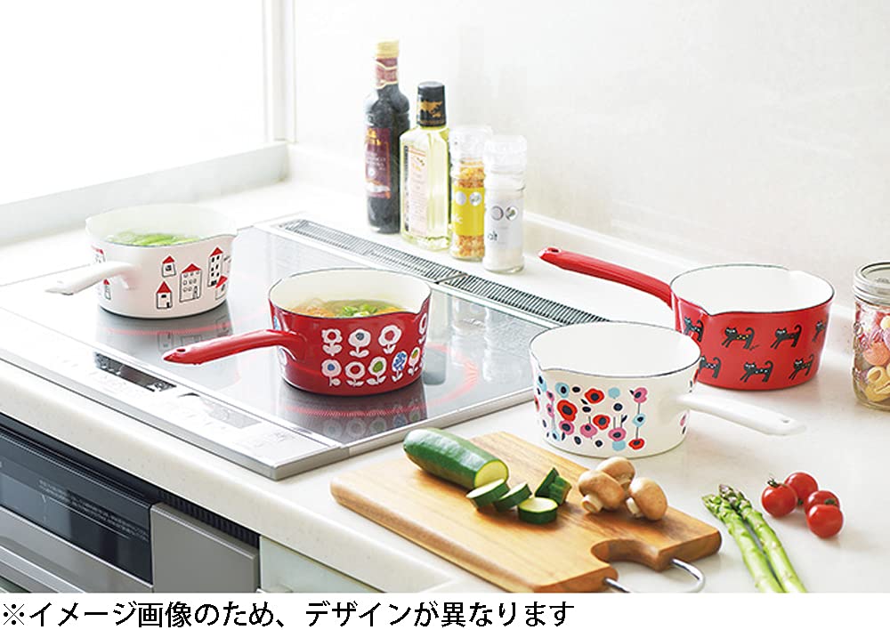 Tamahashi Milk Pan, Enamel, 15cm, IHGas Stove Compatible, Made in Japan, Prune WhiteRed Strawberry YJM-104