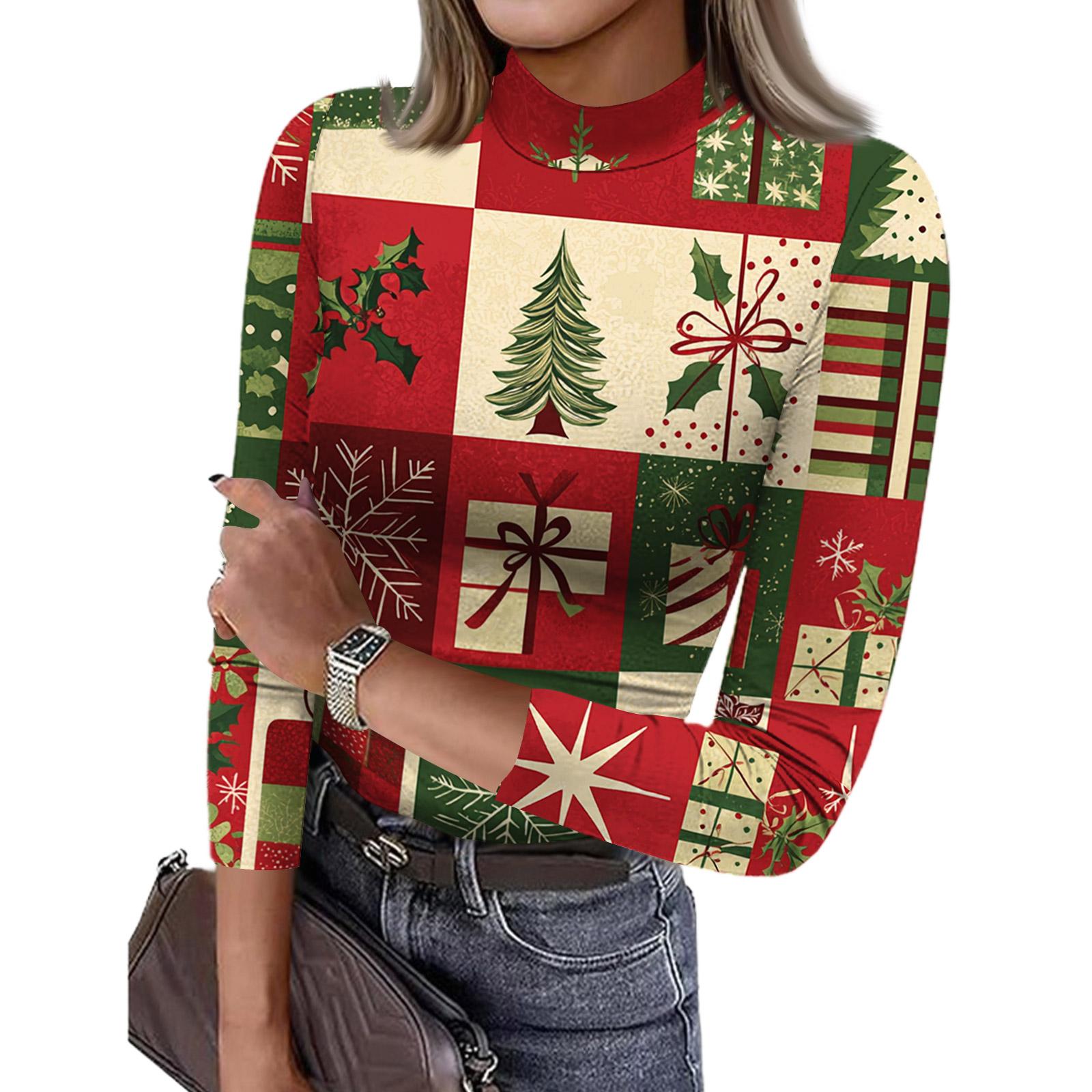 

Женская облегающая футболка с принтом в стиле кэжуал, модная, с рождественским принтом, с круглым вырезом, пуловер, топ с рукавом 3/4 XXL красный
