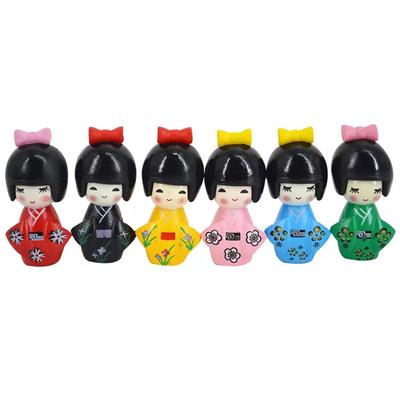 NOELAMOR Kokeshi, japanischer Kimono, kleines ausländisches Ornament, 6-teilig, 6 Puppen, Puppen, Puppen, Figur, Geschenk, Souvenir, Dekoration, (Farben festlegen)