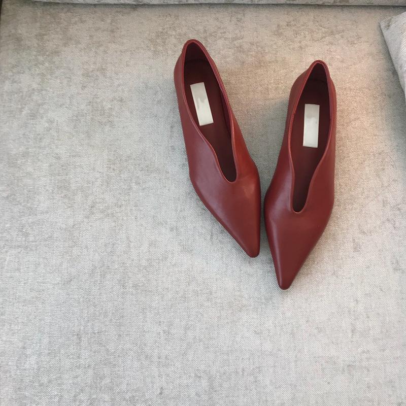Anaokbos pointed head shallow mouth single shoes temperament retro early spring flat bottom casual low heel thin wedding shoes witch shoes