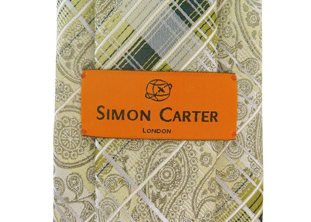 [SIMON CARTER] Simon Carter Paisley Check Silk Tie (Yellow-Green)