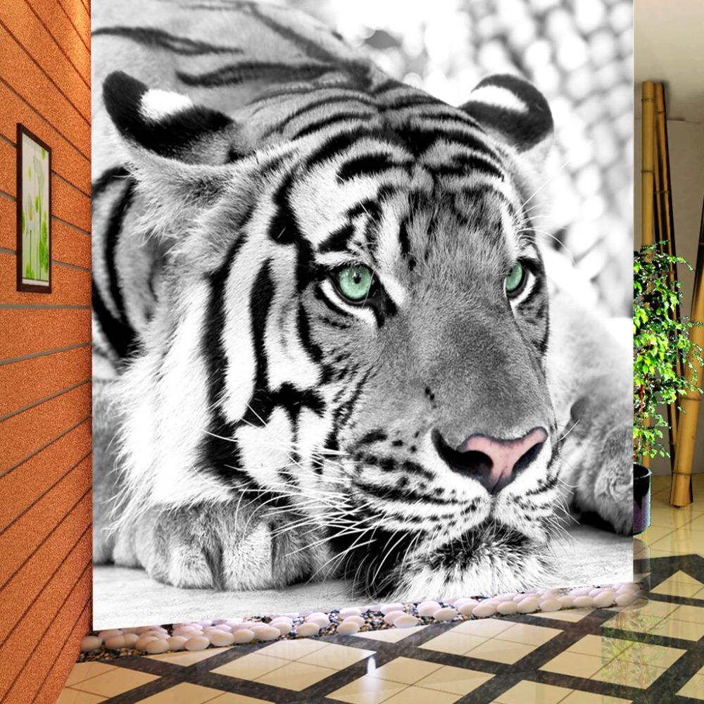 Size 3D Stereo Black and White Tiger Mural Wall Paper for Living Room TV Background Home Decor 3D Room Wallpaper