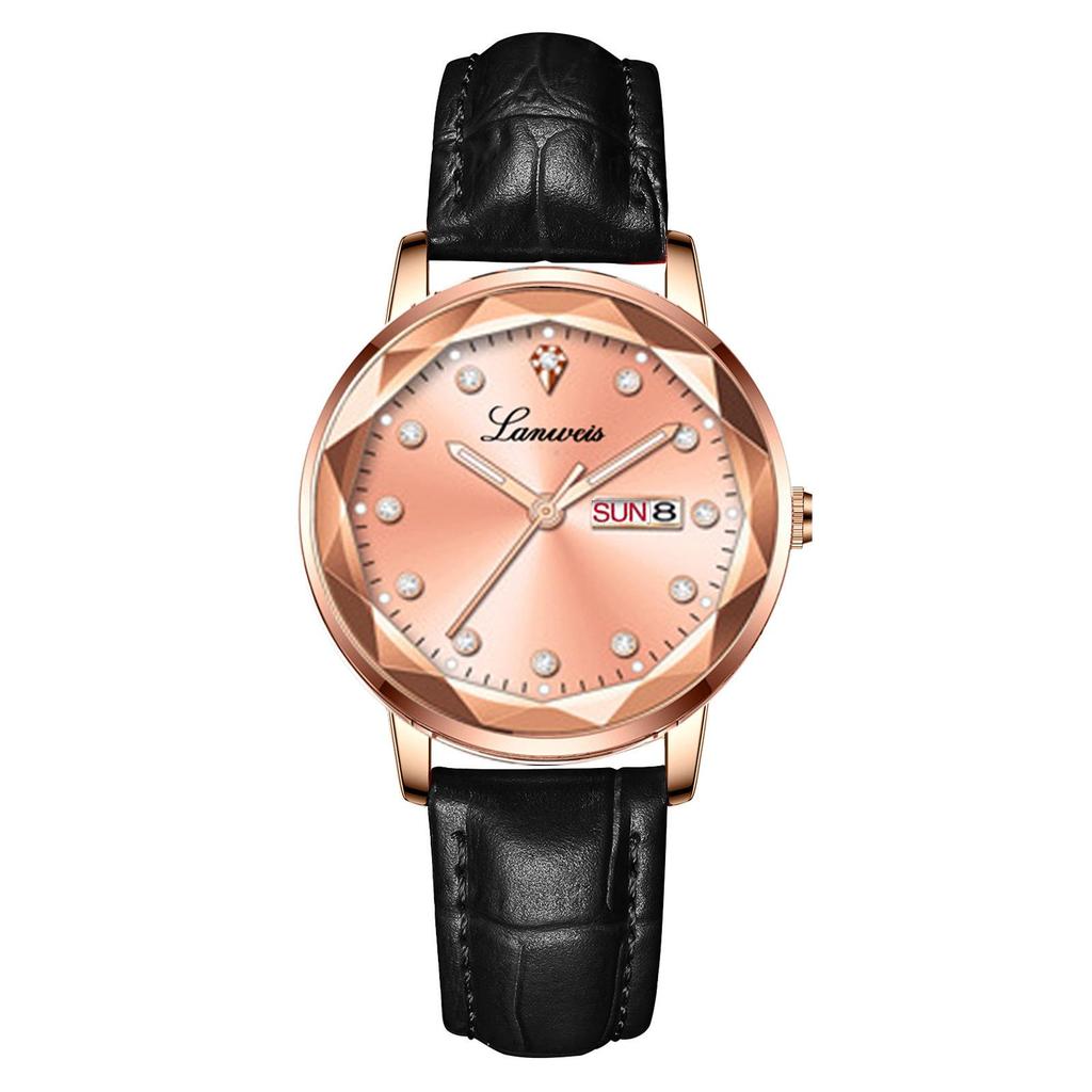 Diamond-Shaped Women's Quartz Watch with Leather Strap, Waterproof, and Suitable for Students and Couples.