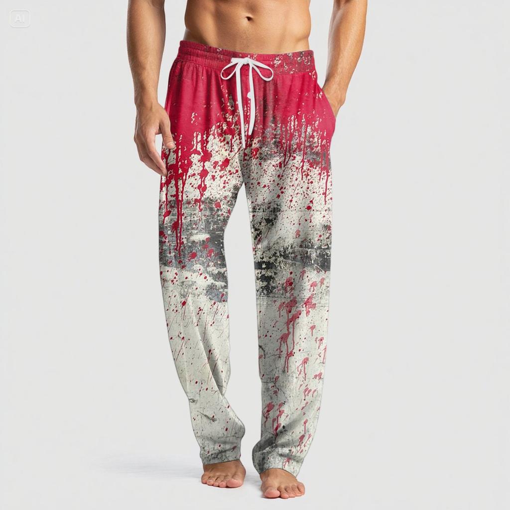 Men's Knitted Halloween Print Pocket Casual Pants Pajama Pants