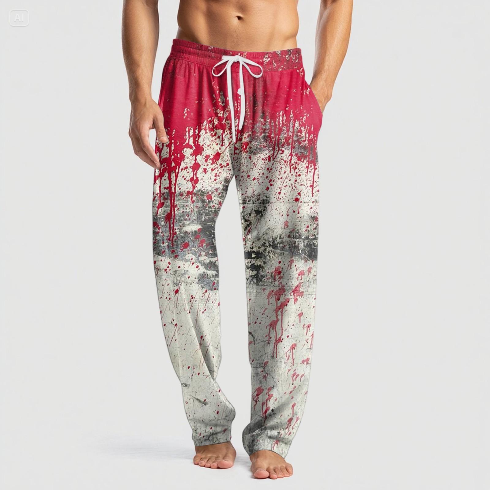 

Мужские вязаные повседневные брюки с карманом и принтом на Хэллоуин, пижамные брюки XL белый