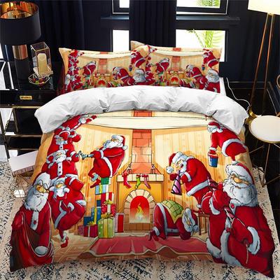 Weihnachten Polyester Bettbezug Set King Queen Größe Winter Rot Weihnachtsmann Geschenk Frohe Weihnachten Für Jungen Mädchen Teenager Bettwäsche Set