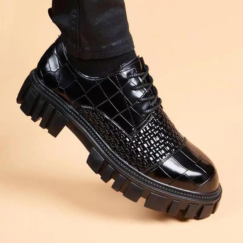 High Quality Fashion Round Toe Men's Leather Shoes Black Male Casual Shoe Social Pu Cowhide Classic Original Elegant Comfortable