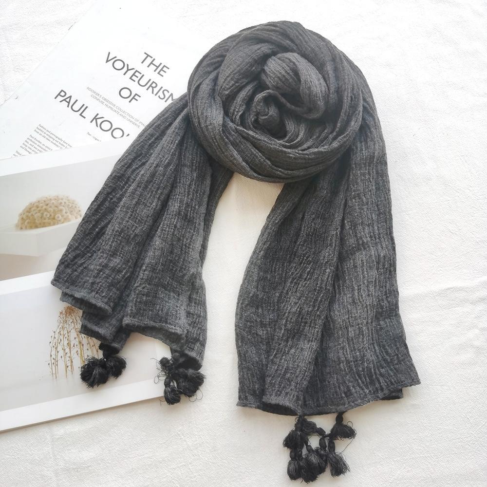 Solid Color Literary Retro Scarf Autumn and Winter Men's Scarf Bark Ball Scarf Women's Shawl Bag Turban