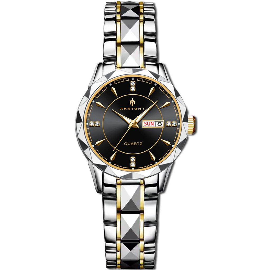 AKNIGHT Men's Watch, Anti-Reverse Bezel, Analog Watch, Stylish Watch, Crystal, Easy-to-Read, Luminous, Wristwatch, Stainless Steel Band, 30m Water