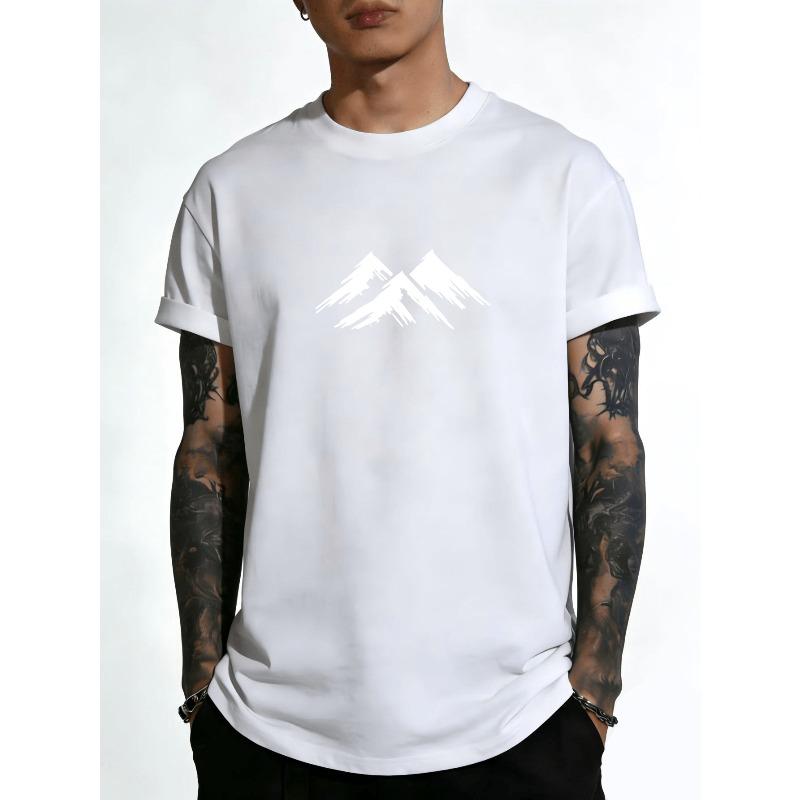 

European Size Retro And Elegant Mountain Peak Print T-Shirt - a Trendy And Versatile Essential Top S белый