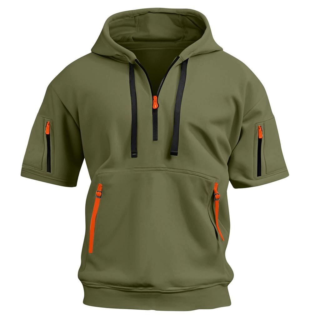 Men's Short-sleeved Casual Hooded Short-sleeved Pullover