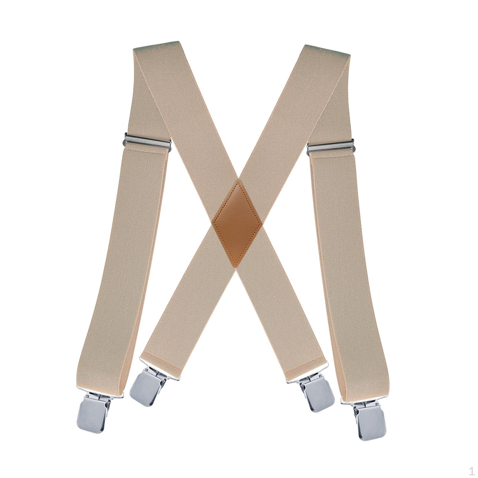 Herren Hosenträger mit 4 Clips 120*5cm Verstellbar Robust X-förmig Elastisch Breit beige