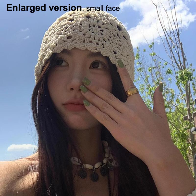 Atmungsaktive Ausgehöhlte Strickmütze Blumen Lässige Baskenmütze Sommer Blumen Atmungsaktive Baumwolle Skullies Sonnenschirm Frauen