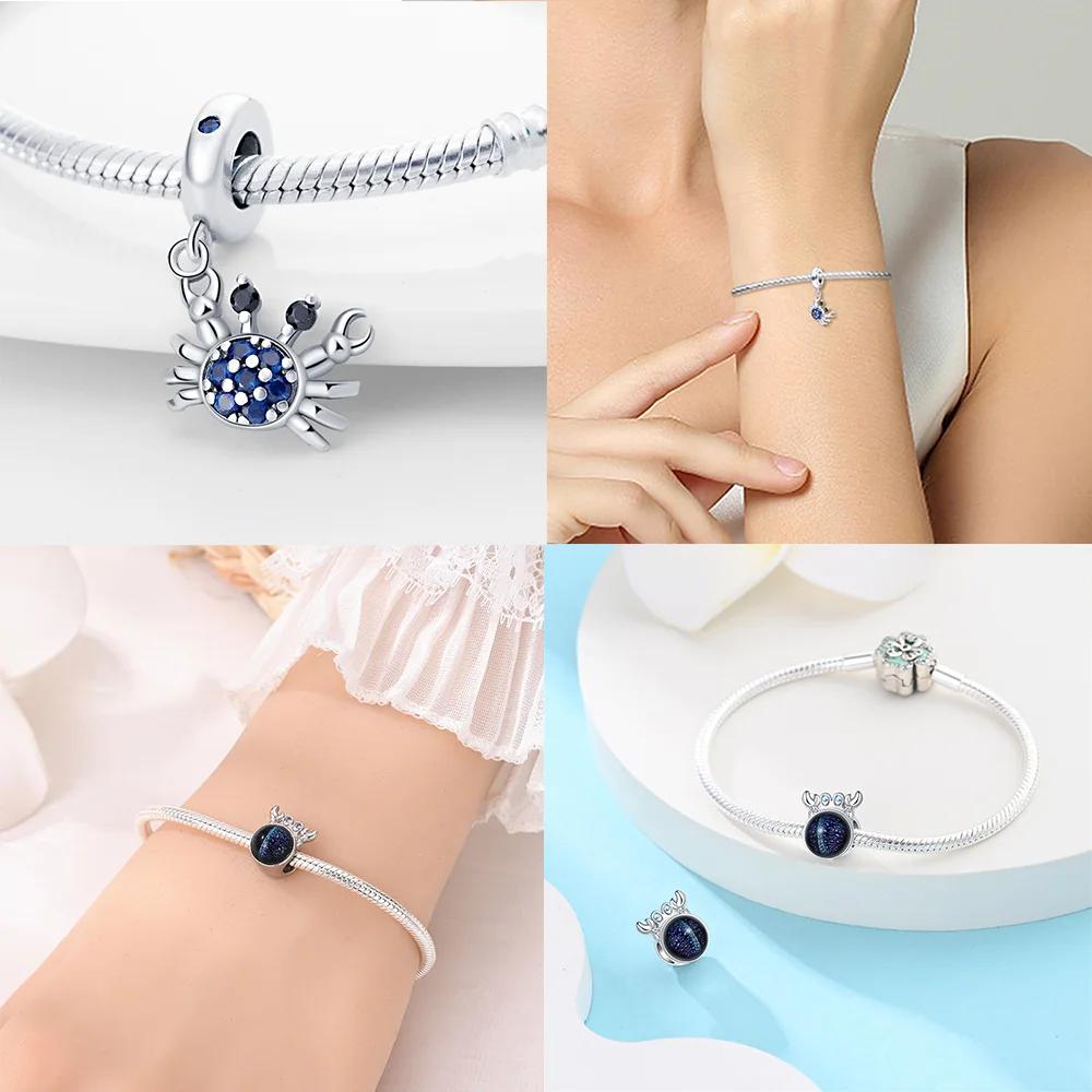 Charm Bead Charms Plata Zircon Crab WhaleBeads for Charm Bead Charms copper Bracelets Bead Charms Jewellery Making Womens Gift