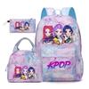 Korean Drama Demon Hunter Backpack Lunch Bag Pencil Case Set Student Three-piece School Bag Pencil Case Lunch Bag