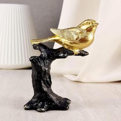 1 Stück Goldene Spatzen Vogel sitzt auf Baum Idol Statue, Heimdeko Vogel Design Figuren für Raum Geschenkartikel, Schlafzimmer, Schreibtisch, Wohnzimmer