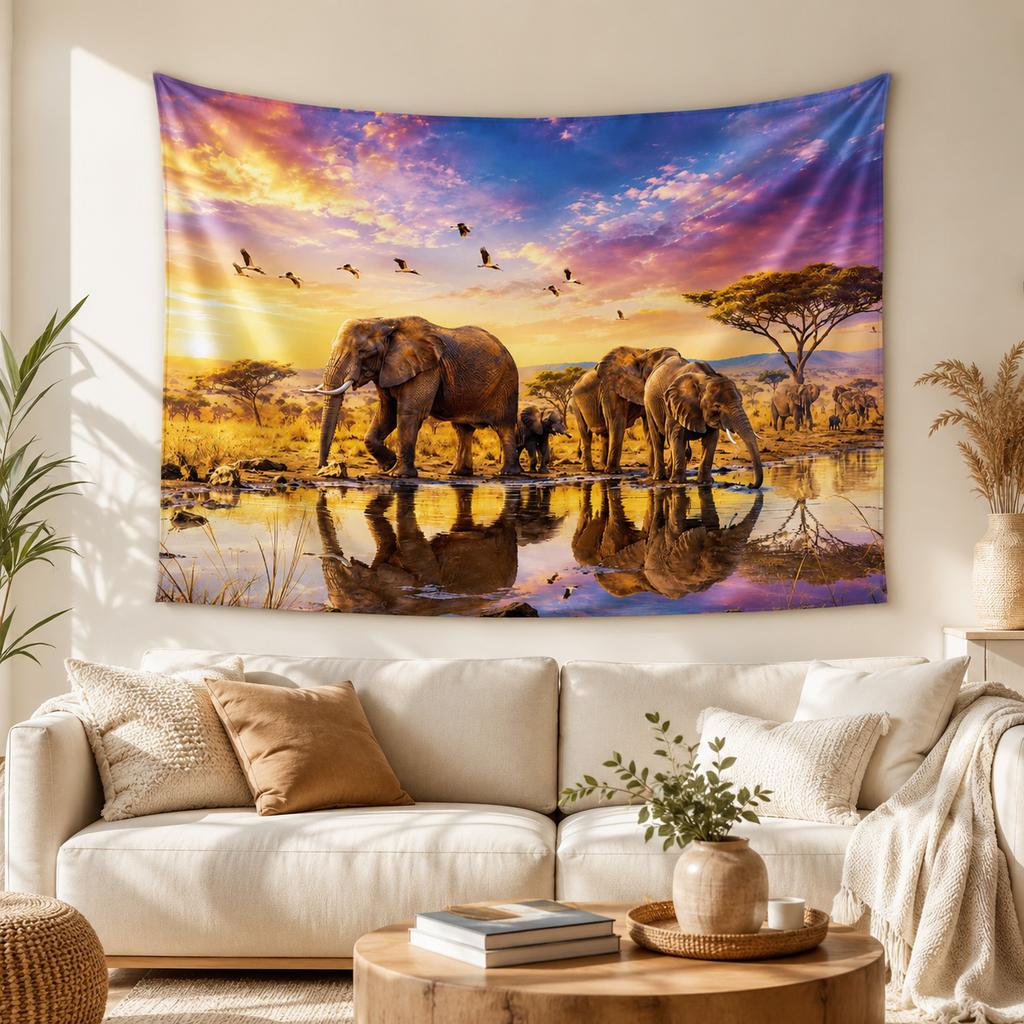 Lion Tapestry Wall Hanging African Savanna Sunset Animals Large Fabric Wall Tapestries Boho Home Room Decor for Bedroom