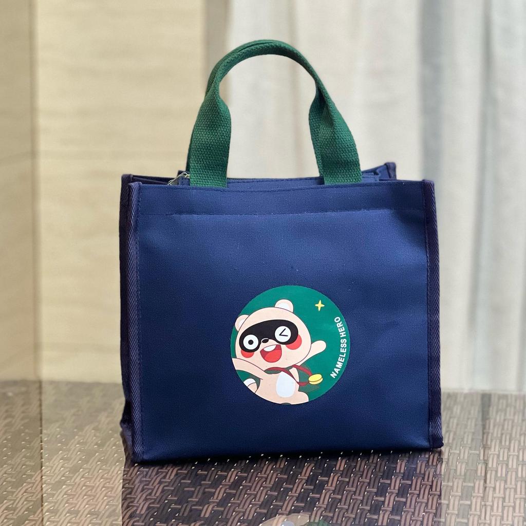 Cute Bear Canvas Lunch Tote - Large Capacity Bento Bag for Students & Moms