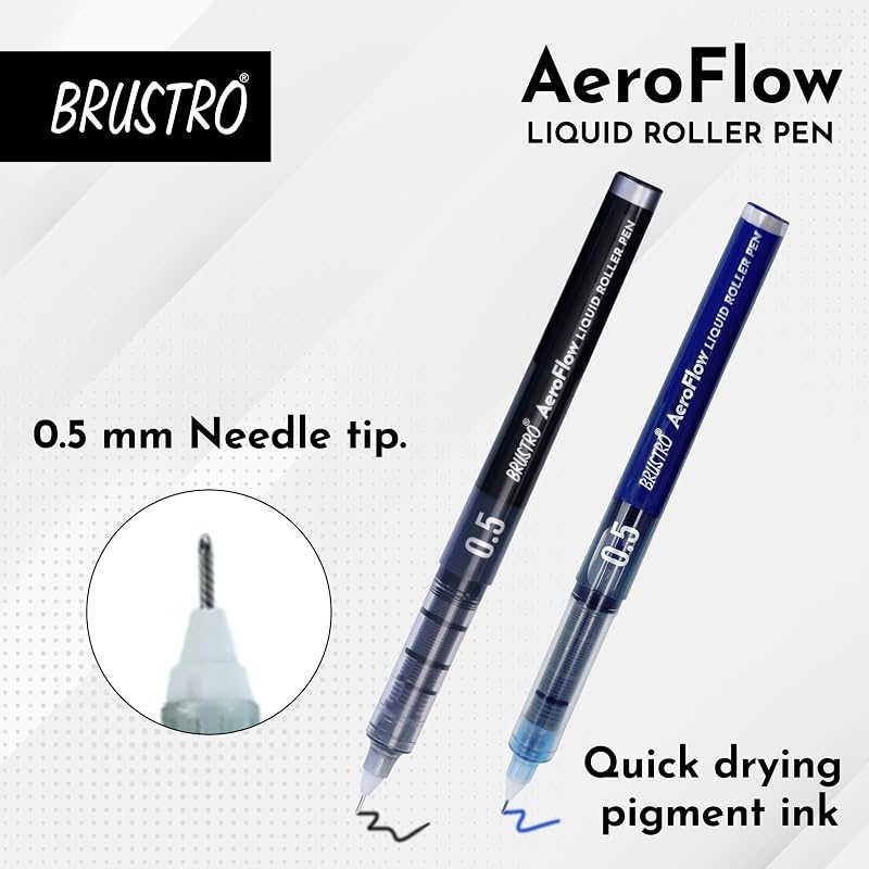 Brustro Aeroflow Liquid Ink Rollerball Pens| 3 Black & 3 Blue | Total Pack Of 6 | 0.5Mm, Micro Tip | Ideal For Students,