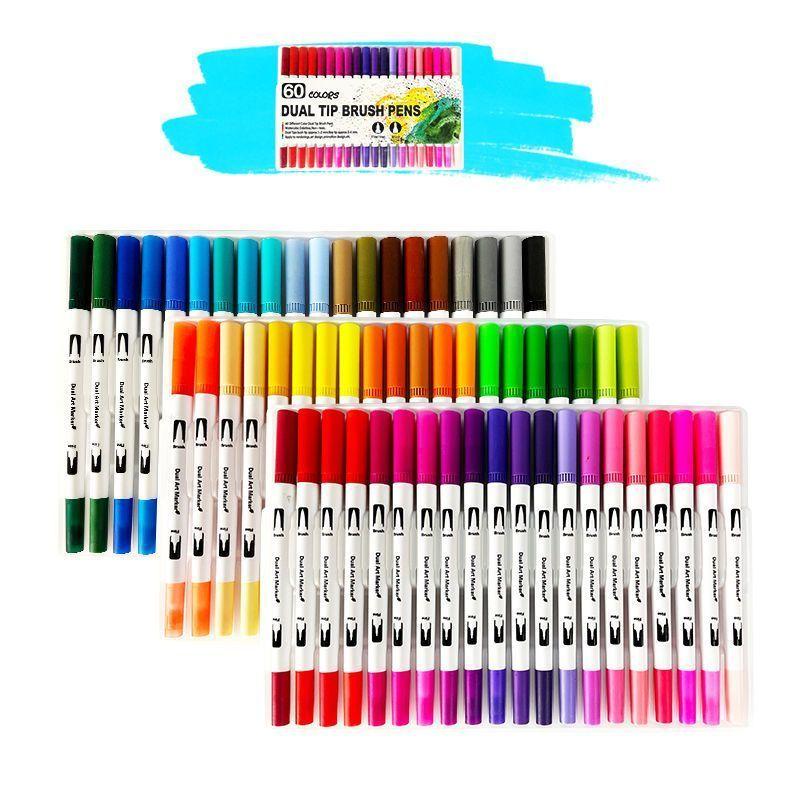 12-120 Colors Felt Tip Drawing Watercolor Art Markers Pen Dual Brush Fineliner Colouring Pen Set for Calligraphy Painting