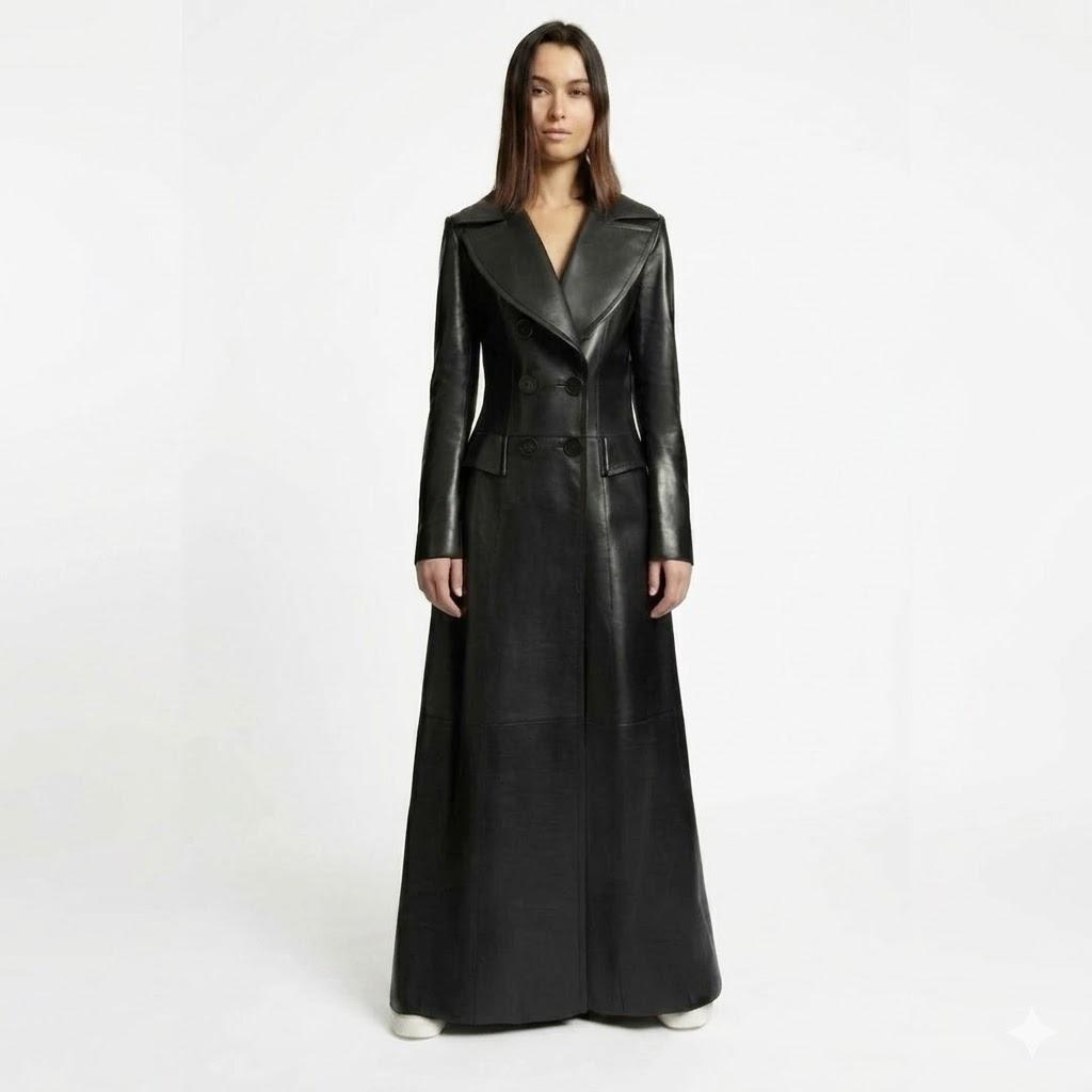 Party Wear Trench Coat Stylish Black Fit Real Lambskin Leather Women s Handmade S чёрный