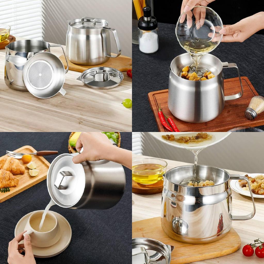 Stainless Steel Oil Bottle With Filter For Kitchen Large Capacity Oil Storage And Residue Separation
