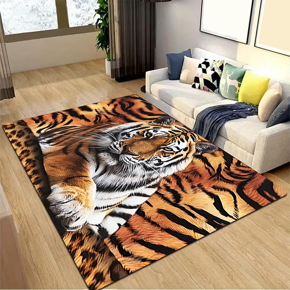 White Tiger Print Rug Decoration,Carpet,Living Room,Bedroom, Non-slip,Square rug