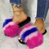 Fashion Fashion Mix Color Fluffy Fur Slippers for Women Winter Warm Cozy Indoor House Shoes Woman Open Toe Non Slip Plush Floor Slippers