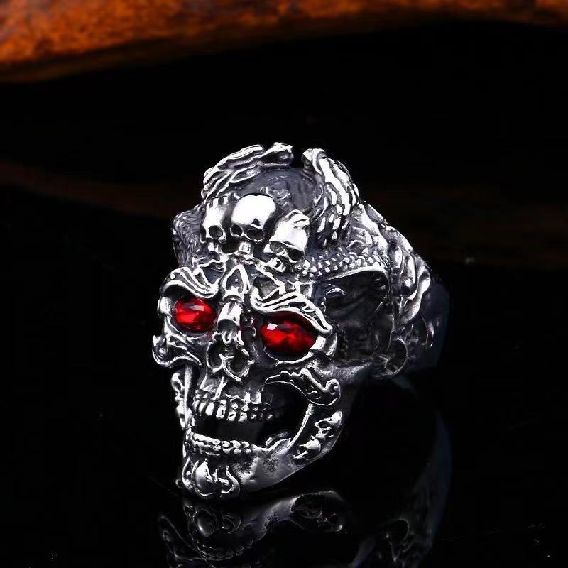 Retro Thai Silver Exaggerated Domineering Skull Ring, Thai Silver Men's Opening Adjustment Ring, Popular Personality