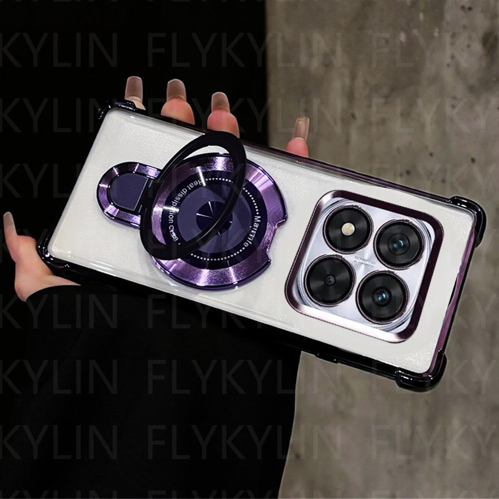 Phone Case For Xiaomi Redmi Note 14 Pro 13 14 Pro Plus 14S 4G 5G Magnetic Holder Stand Plating Silicone Clear Shockproof Cover