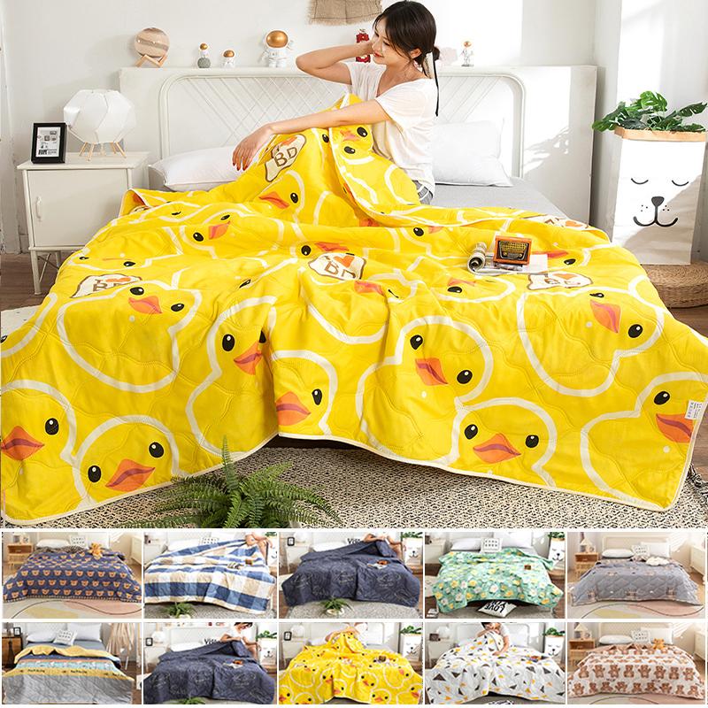 2025 Summer Thin Blanket Printing Bed Quilt Summer Cool Quilt Double Blankets Comforters Skin-friendly Cotton Thin Quilt Soft Bedding Home Textile