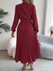 Fall Elegant Stand Collar Long Sleeve Ruched Waist A-Line Dress Women's Formal Wear
