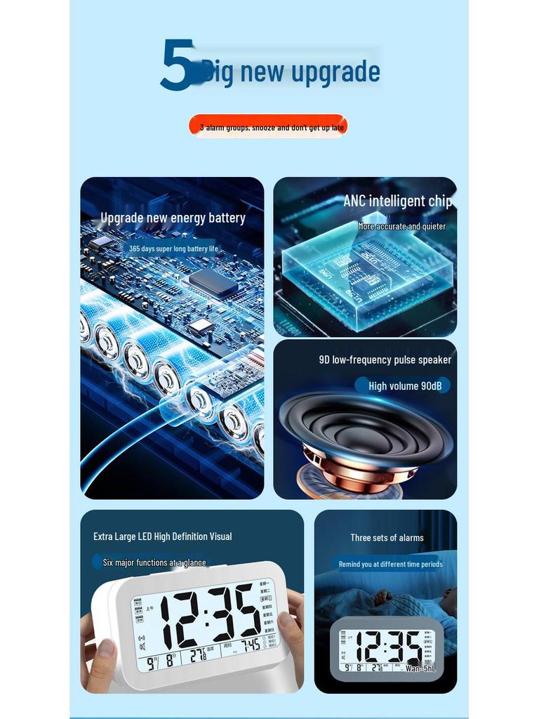 2024 Luminous Silent Smart Alarm Clock for Students & Kids - Electronic, Rechargeable, Ideal Wake-Up Aid