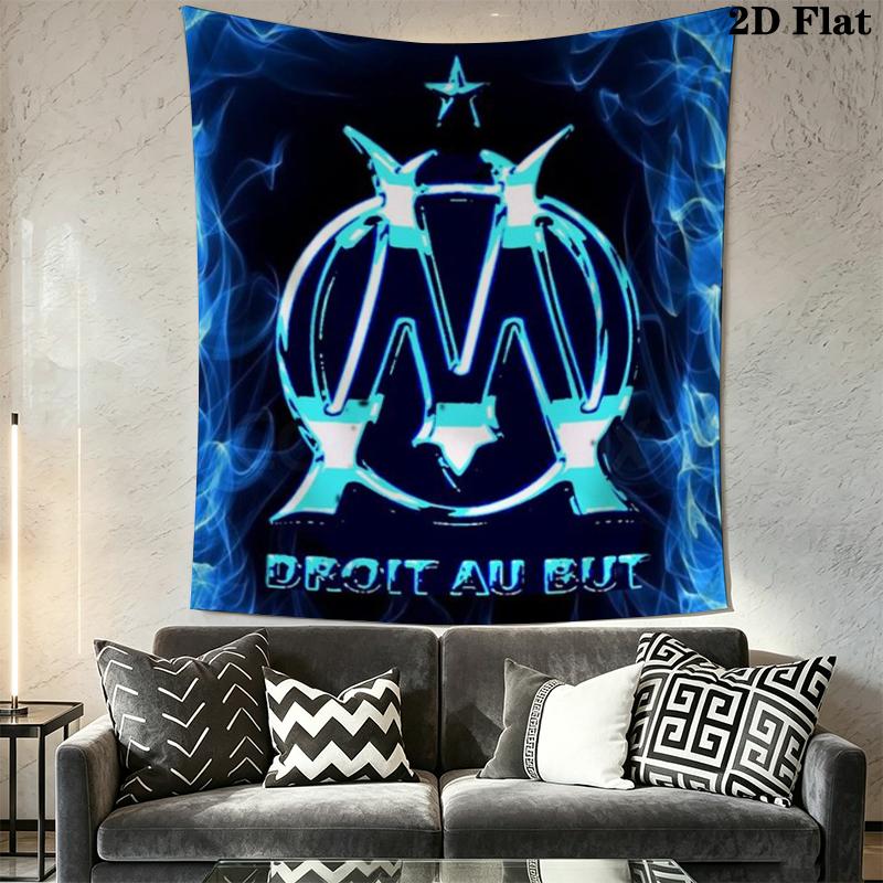 Olympique De Marseille Wall Tapestry Aesthetic Wall Hanging Printed Fabric Blanket Decorative Tapestries for Bedroom Living Room Home Decor
