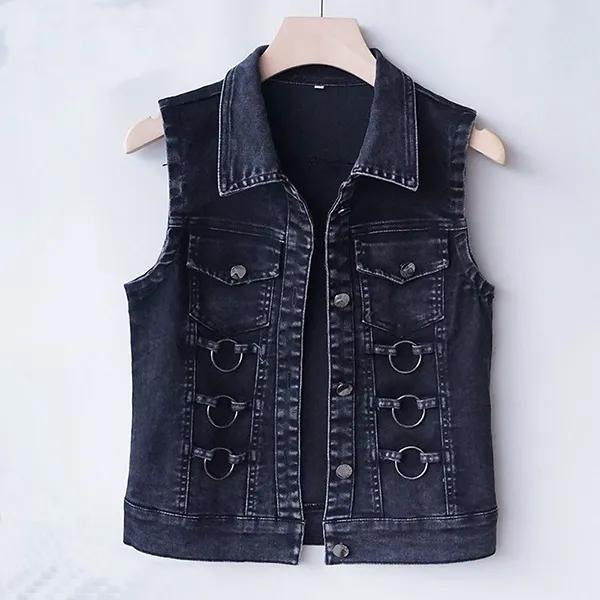 

Женский джинсовый жилет большого размера, модный джинсовый жилет, женский, весна-осень, без рукавов, дикие топы, короткая куртка XL