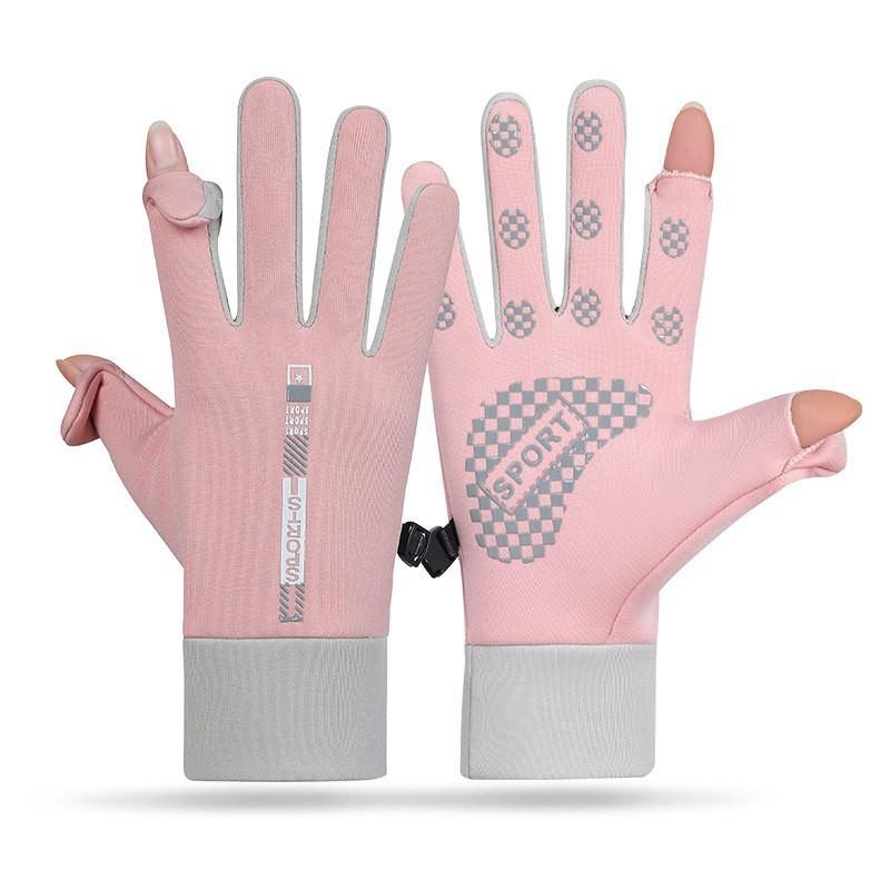 Couple thermal gloves windproof and water-proof elastic autumn and winter velvet women's open fingers for outdoor riding