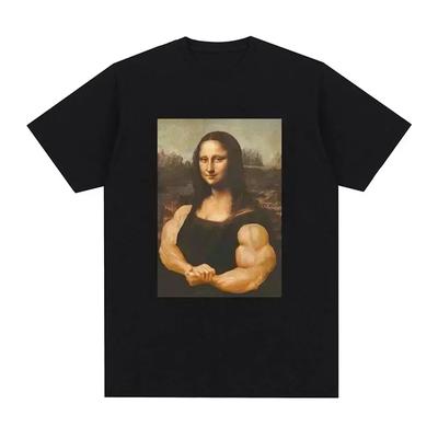 Funny Mona Lisa Fitness T-shirt Muscles Gym Casual Graphic Short Sleeve T-shirts Unisex Fashion  Casual  T Shirt