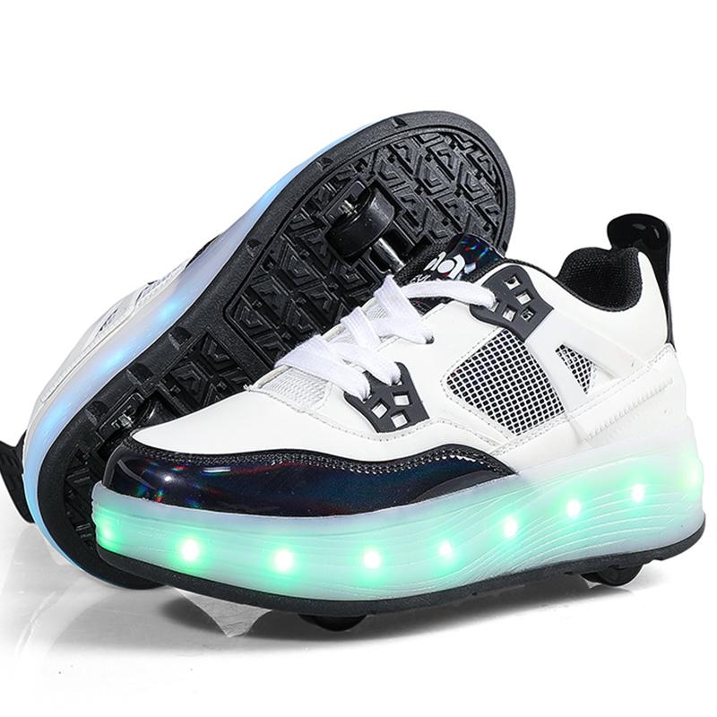 

Детские роликовые коньки съемные плоские светодиодные четыре колеса светящиеся спортивные туфли розовые женские светящиеся кроссовки 41 чёрный