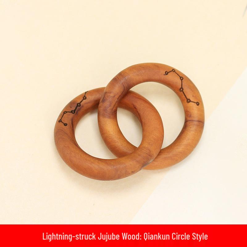 Golden Star Purple Sandalwood Carved Handgrip: Qiankun Circle Style, Lightning-Struck Jujube Wood, Approx. 7mm.