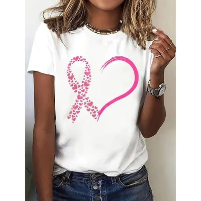European Size Women's Sweetheart Heart Print Short Sleeve T-Shirt - Soft Round Neck Blouse, Casual & Date-night Top