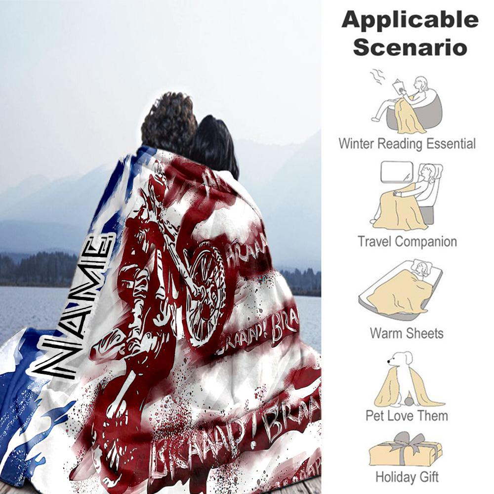 Motorcycle Personalized Text Blanket Multi-purpose Personalized Blanket Warmthful Decor Perfect for Bed Sofa Office Living Room Four Seasons Universal