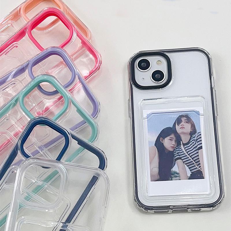 Simple Card Pocket Bag Colorful Bumper Phone Case For For Iphone 16 17 Pro Max 1 14 13 12 11 16 Plus Air Clear Back Cover