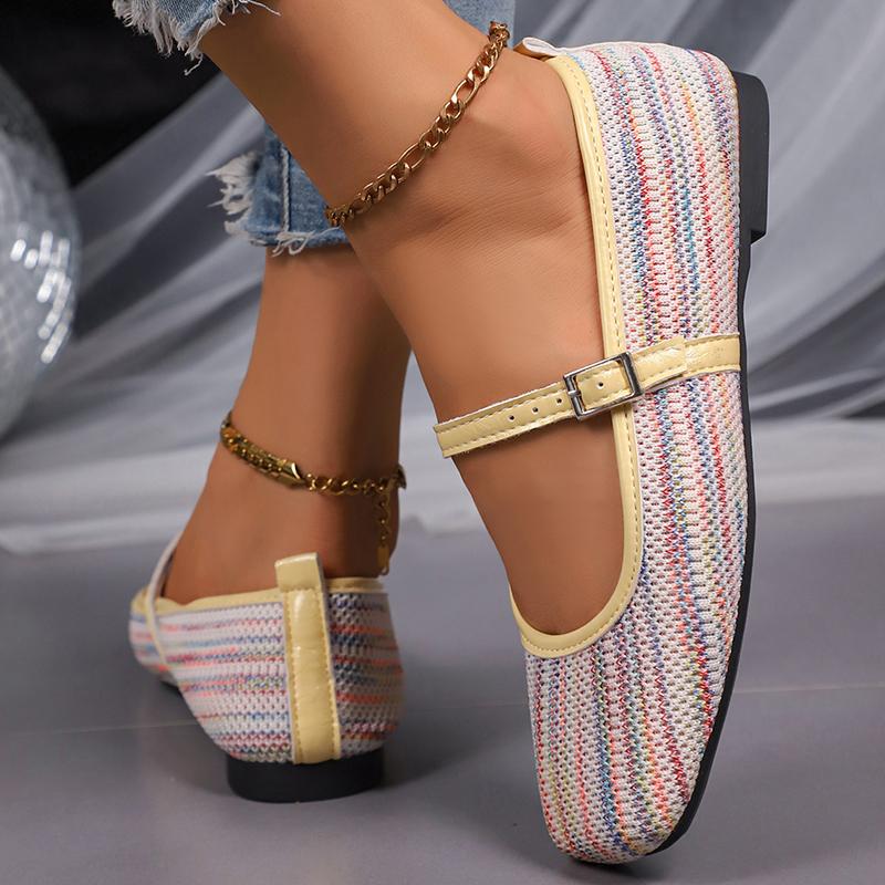 Fashion Women's Rainbow Decor Flat Shoes Summer Comfort Breathable Square Toe Loafers Plus Size Light Ankle Strap Non Slip Casual Shoes