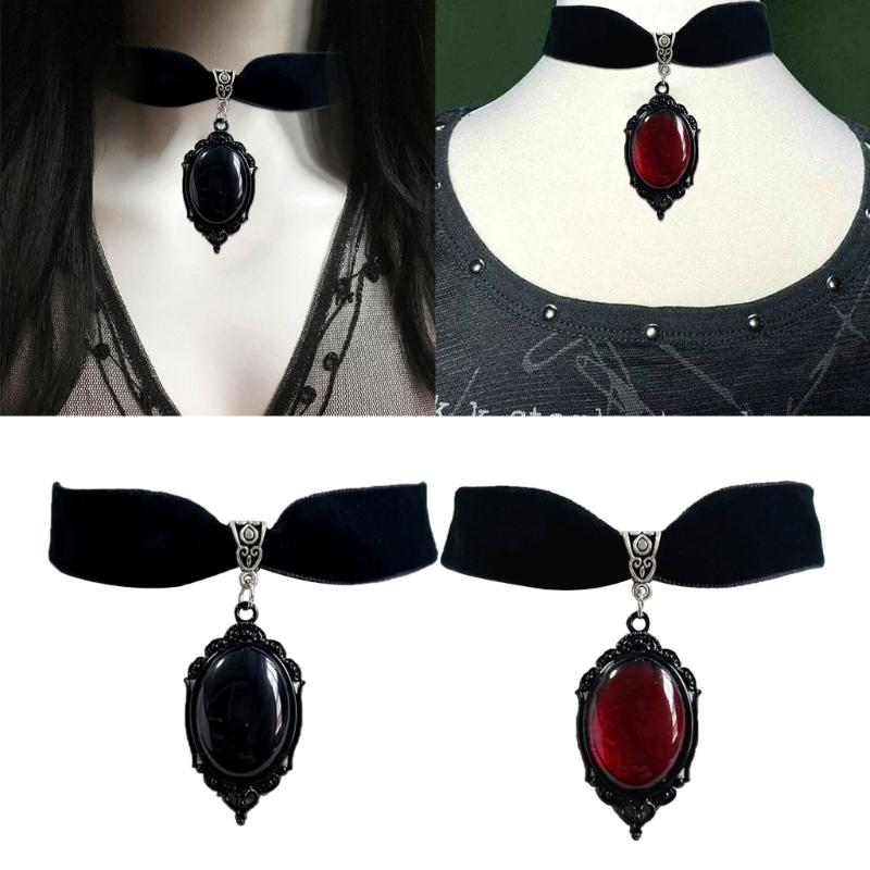 Black Velvet Collar Gothic Victorian Black Embossed Crystal Necklace Fashion Women Gifts Pagan Witchcraft Jewelry